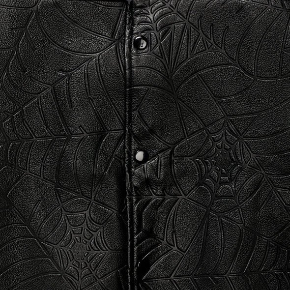 Sp5der Black Debossed Web Leather Jacket