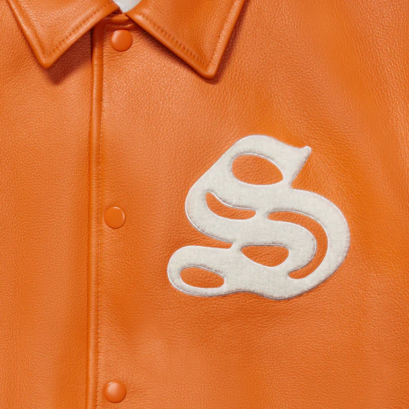 Sp5der Orange Leather Varsity Jacket