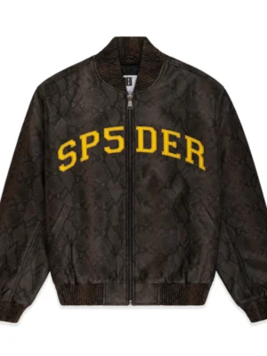 SP5DER SNAKE LEATHER VARSITY BOMBER JACKET