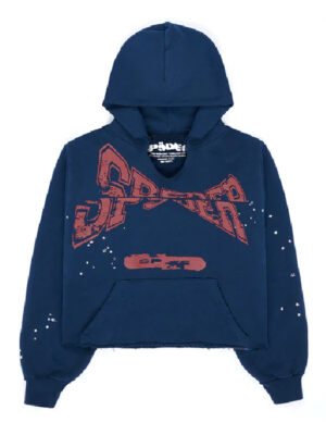 Sp5der Cropped Hoodie Navy Blue