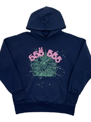 Spider Worldwide 555 Hooded Sweatshirt Dark Blue Pink Pre-Owned