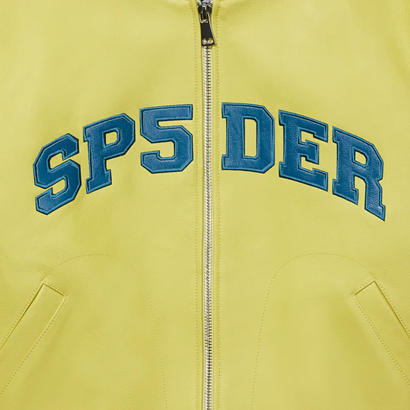 Sp5der Yellow Leather Logo Bomber Jacket